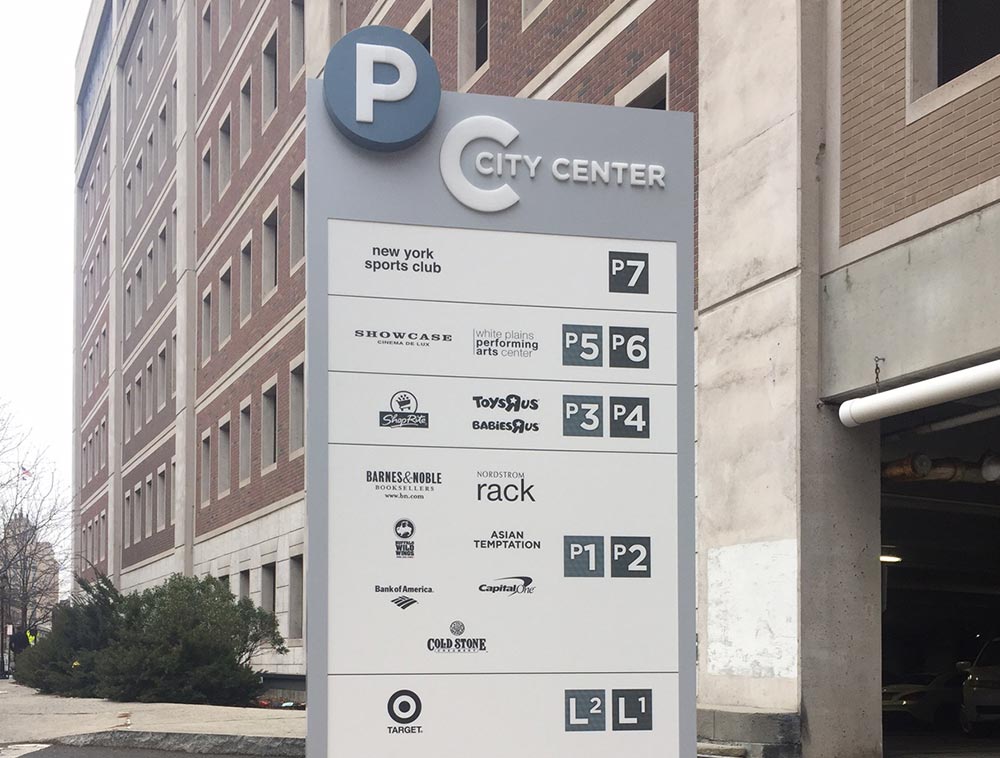 City Center pylon sign by the entrance to the parking garage