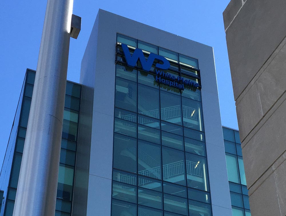 White Plains Hospital custom channel letters mounted to exterior of the building